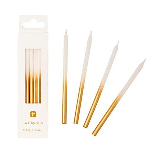 Talking Tables Pack of 16 White and Gold Birthday Candles with Holders